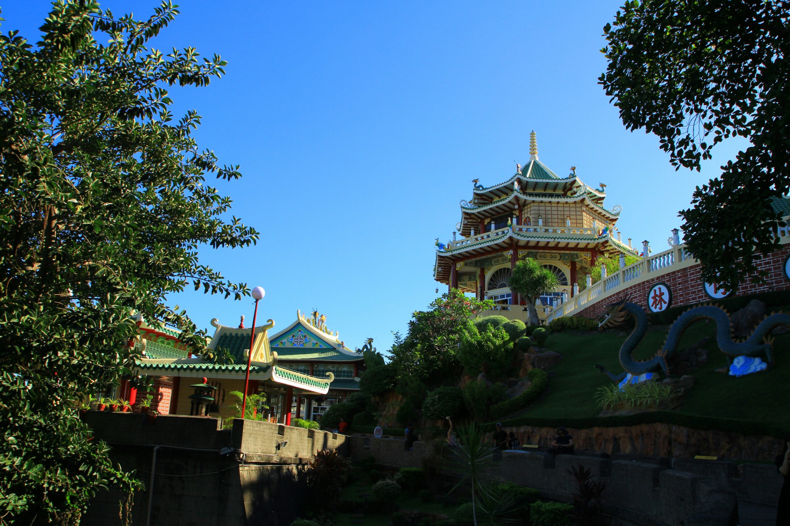 A beautiful temple rises above the landscape.